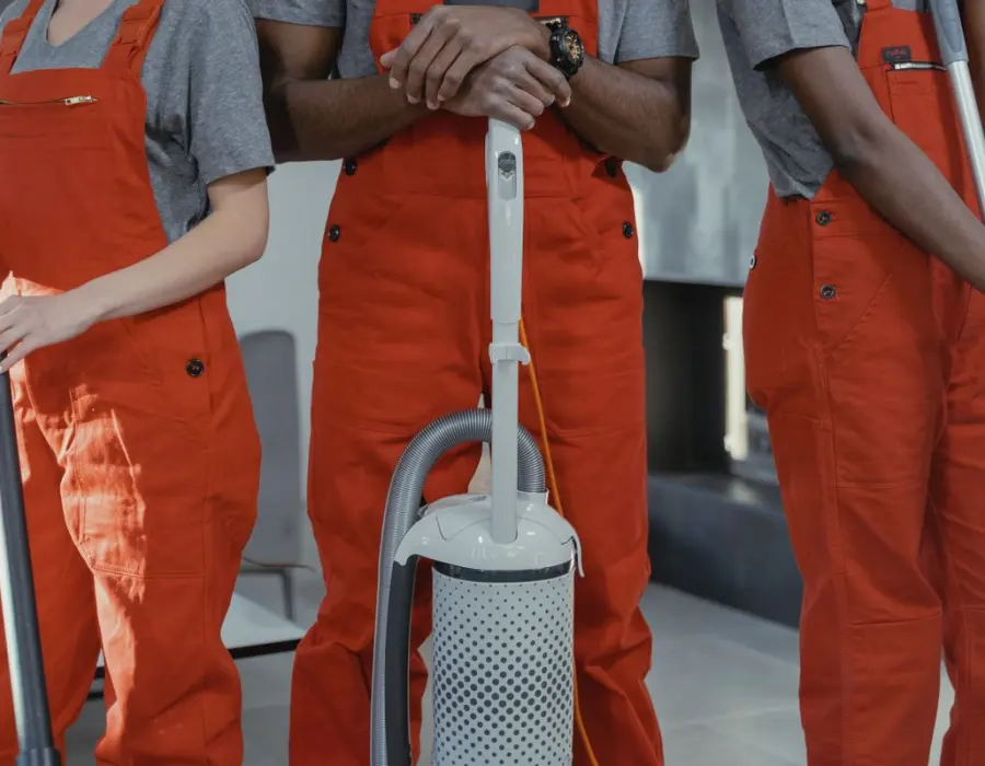 Meridian Facility Services supervised cleaning crew with equipment