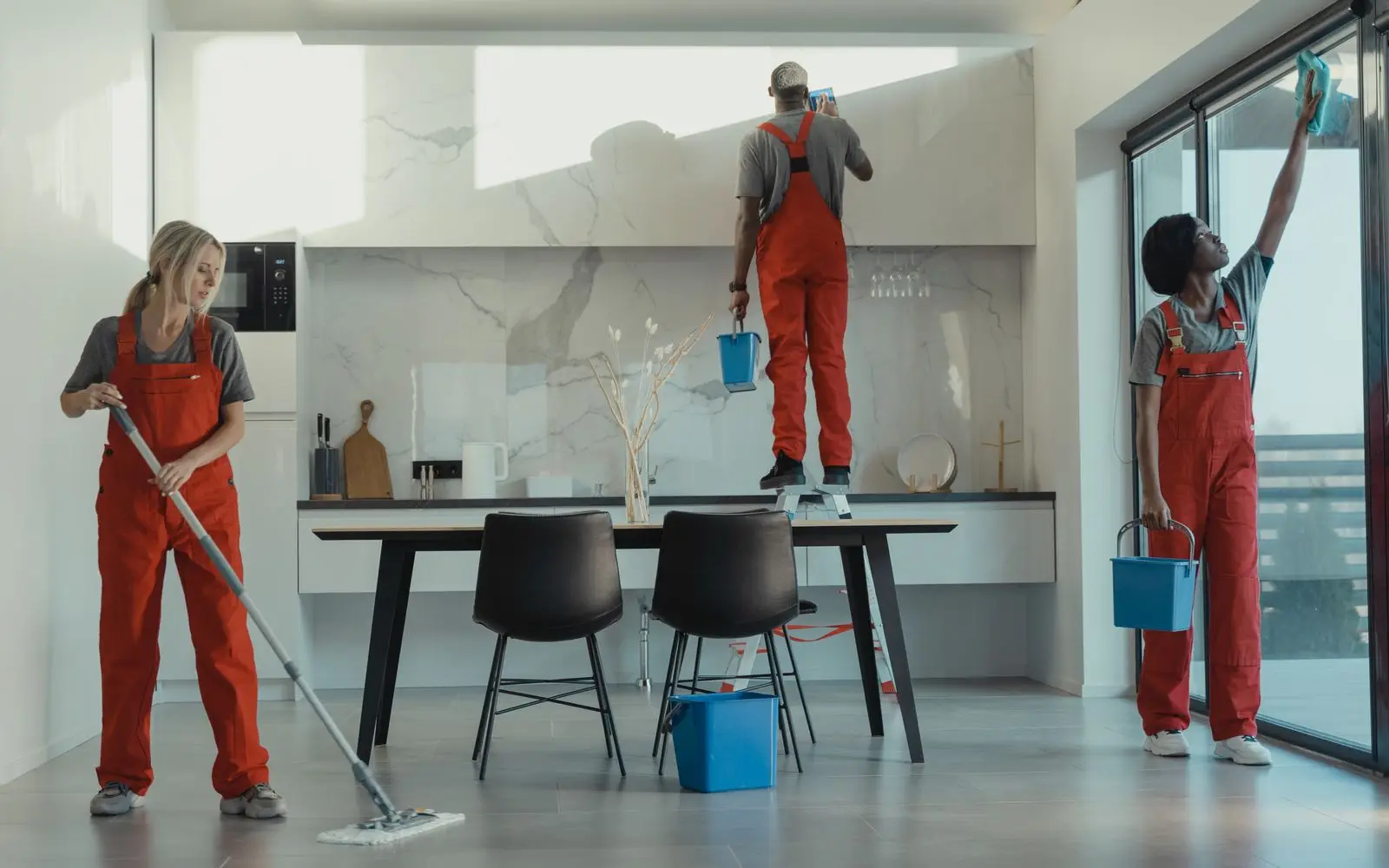 Meridian Facility Services cleaning team working in a commercial office space