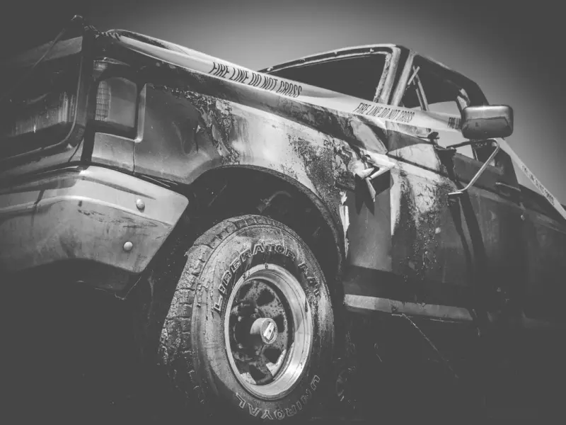 Commercial truck damaged in a highway accident