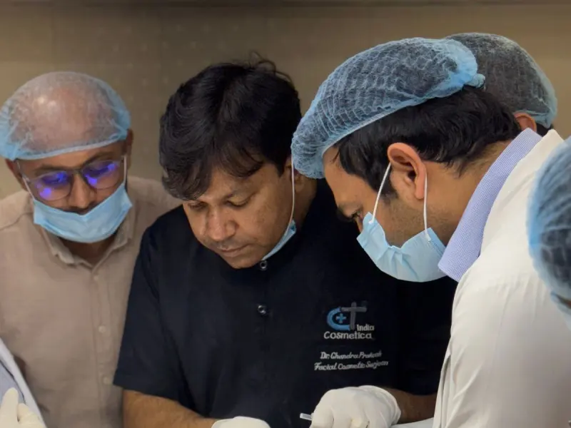 Clinical team performing a non-surgical cosmetic treatment