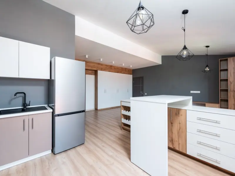 Modern minimalist kitchen renovation with integrated appliances