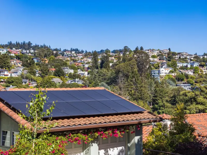 Completed rooftop solar array on a suburban Sacramento home